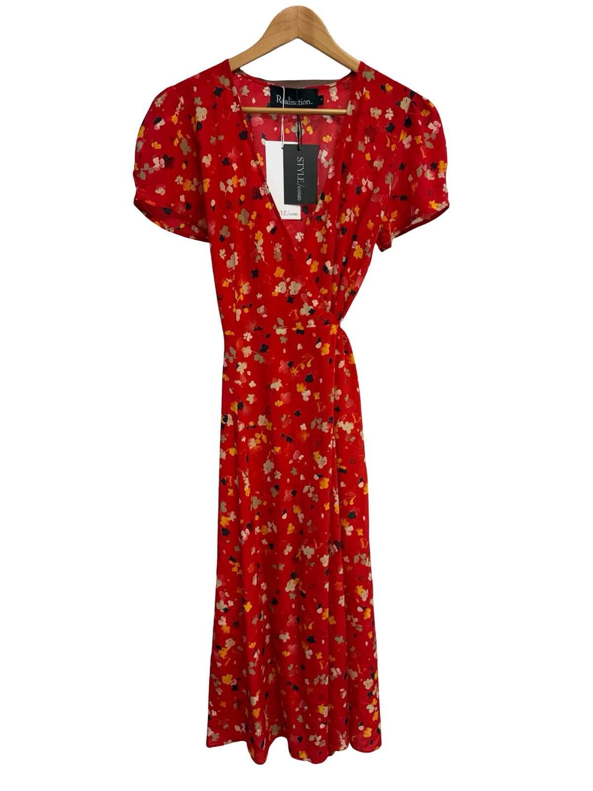 Realisation Par Red Silk Wrap Dress M