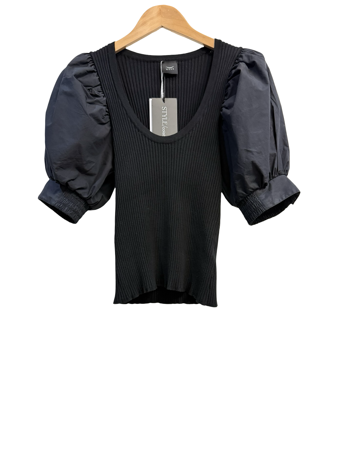 Husk Black Puff Sleeve Top M