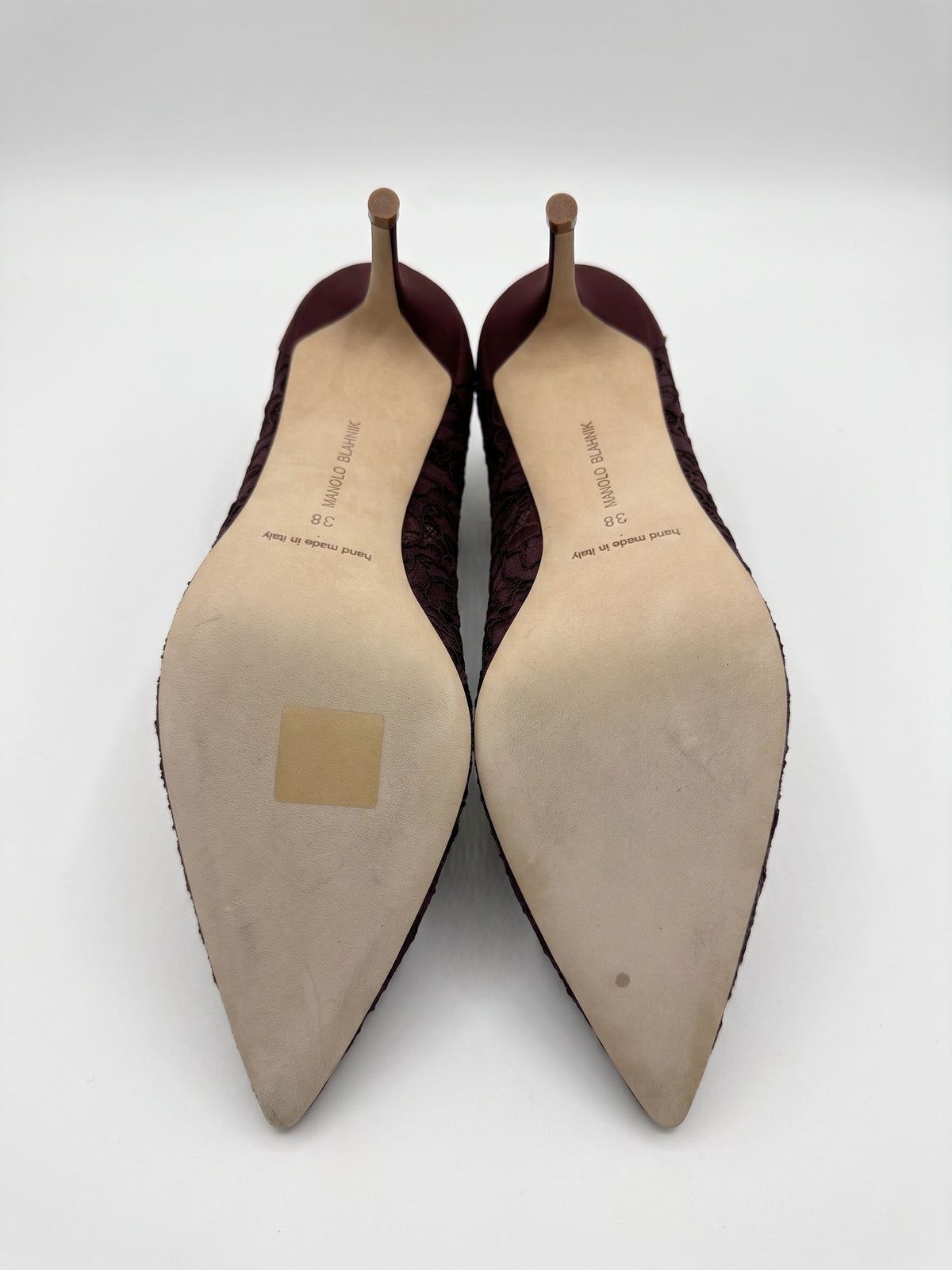 Manolo Blahnik Burgundy Lace Nadira Heels 38