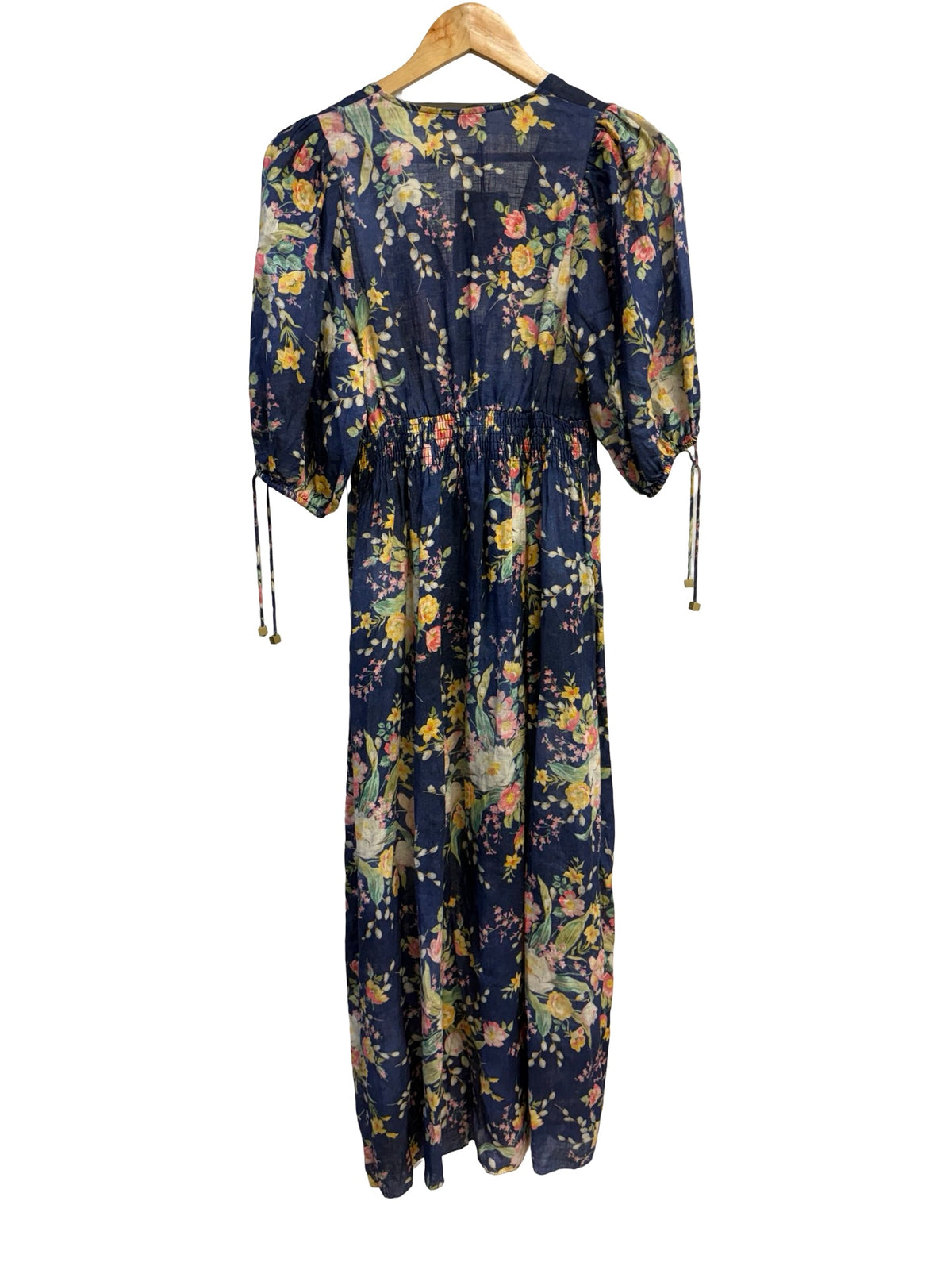 Zimmermann Navy Floral Linen Midi Dress 0