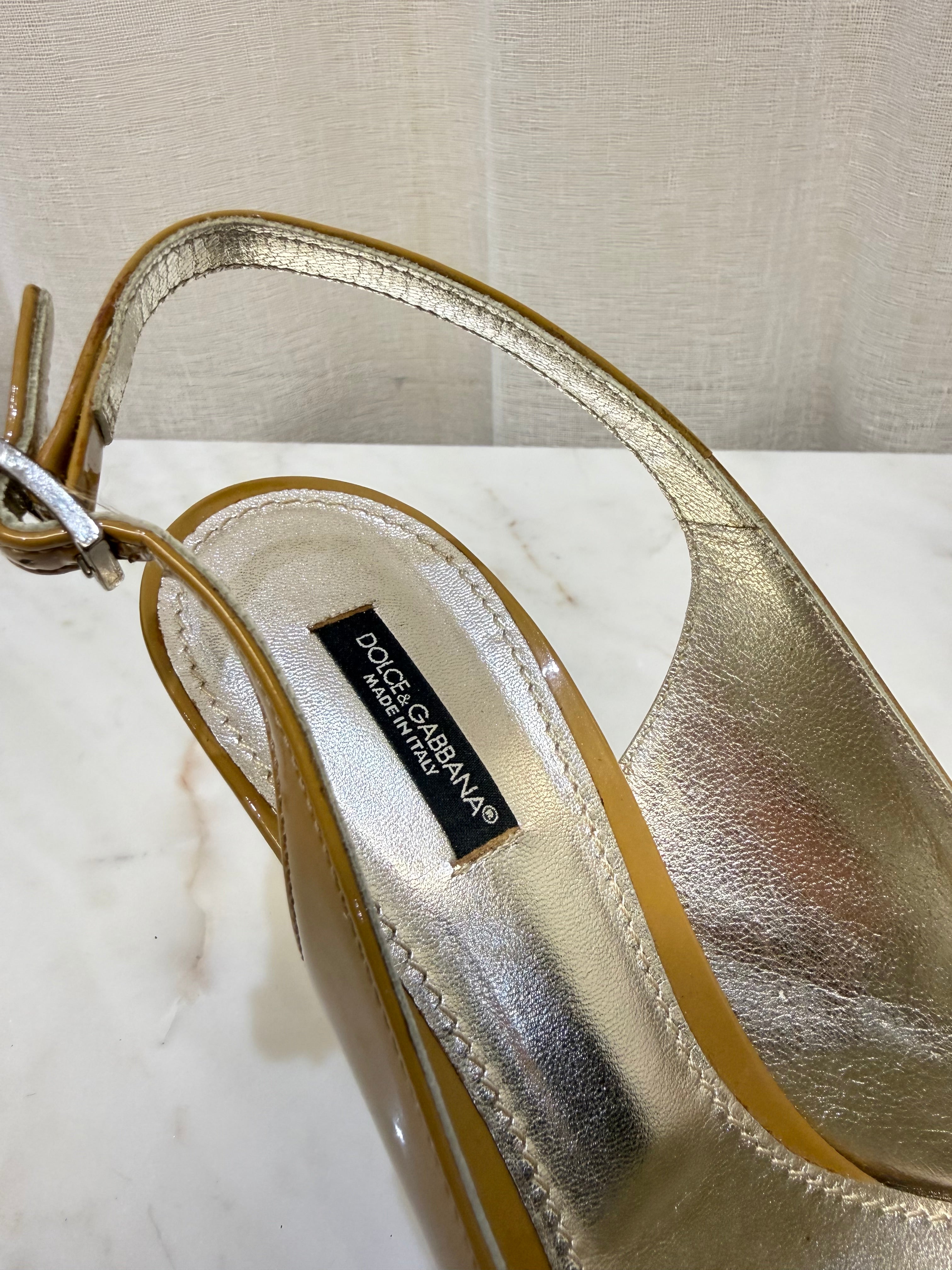 Dolce Gabbana Mustard Patent Slingback 40 WB