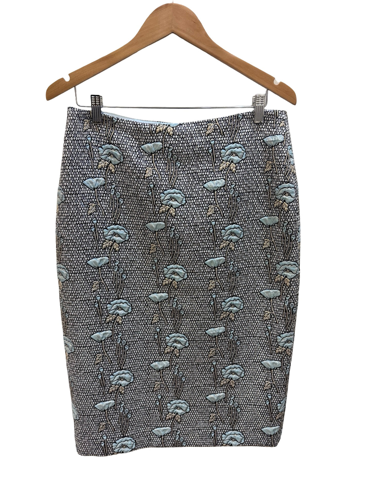 Carla Zampatti Blue Floral Brocade Pencil Skirt 10