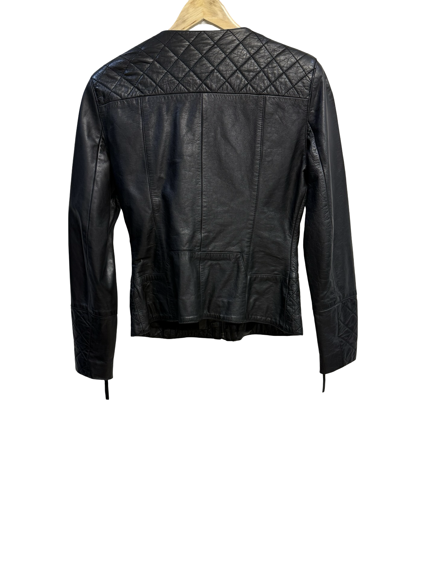 White Suede Black Quilted Leather Jacket 10