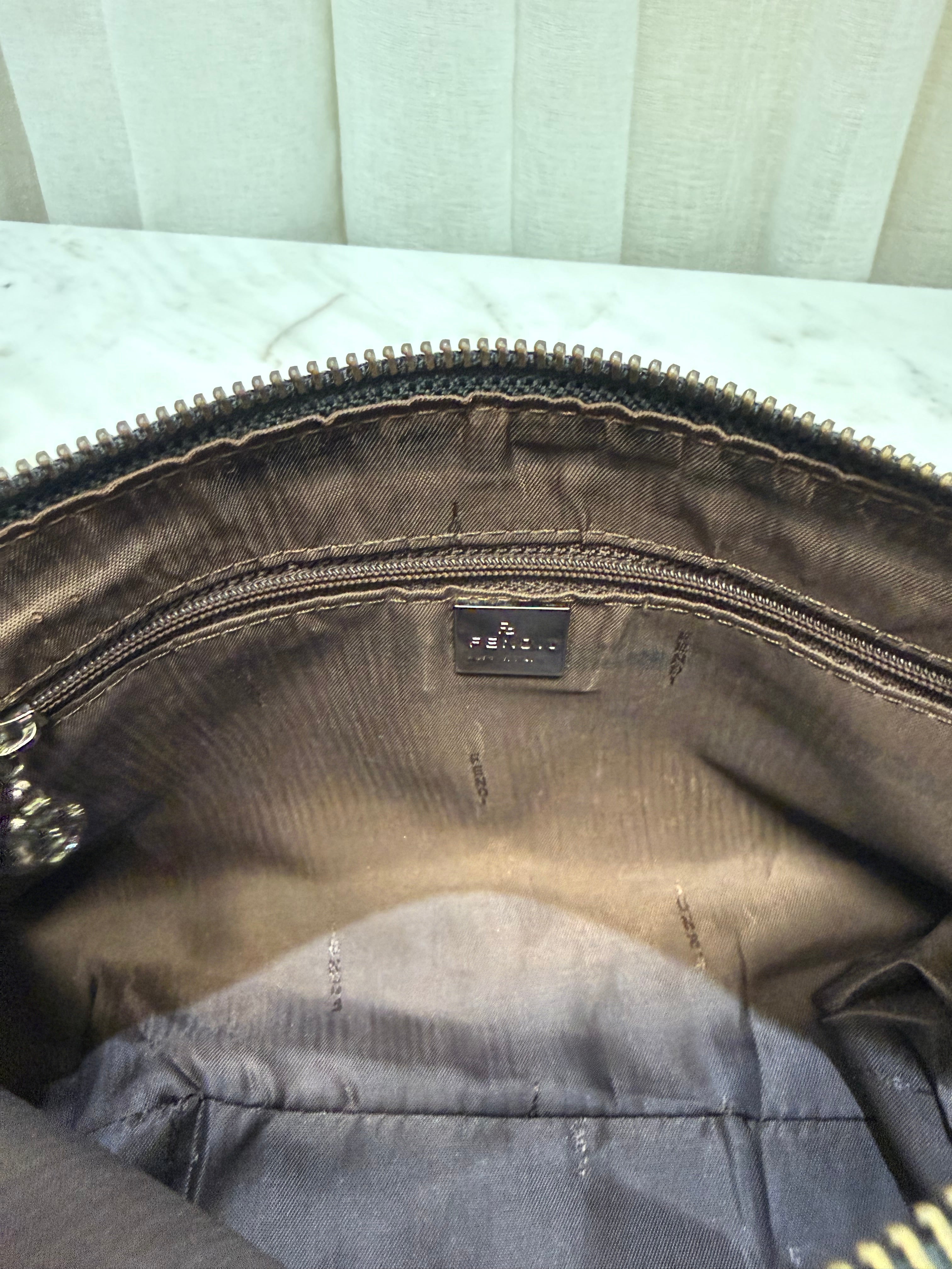 Fendi Zucchino Pochette Shoulder Bag Black
