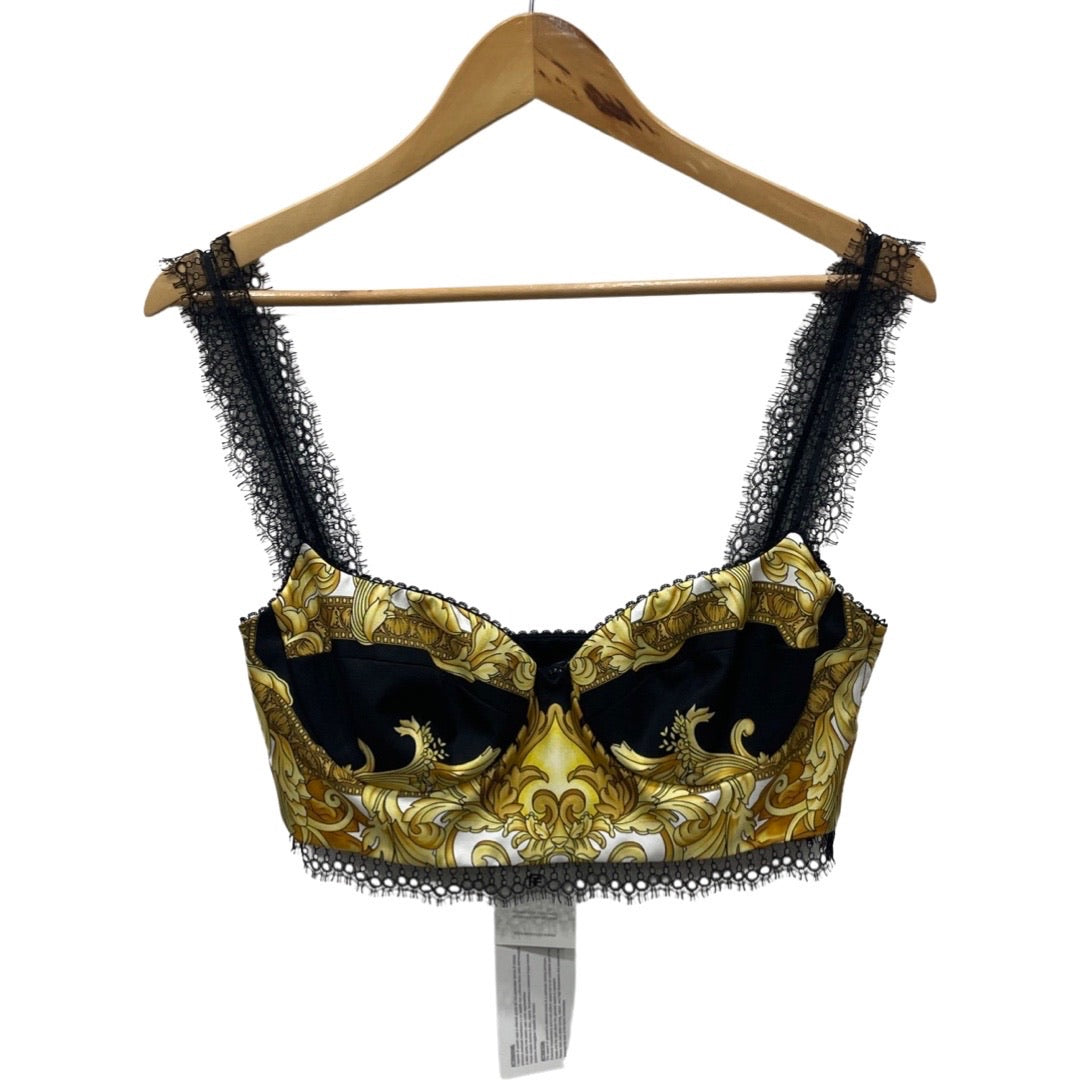 Versace Gold & Black Lace Silk Top 10 NWT