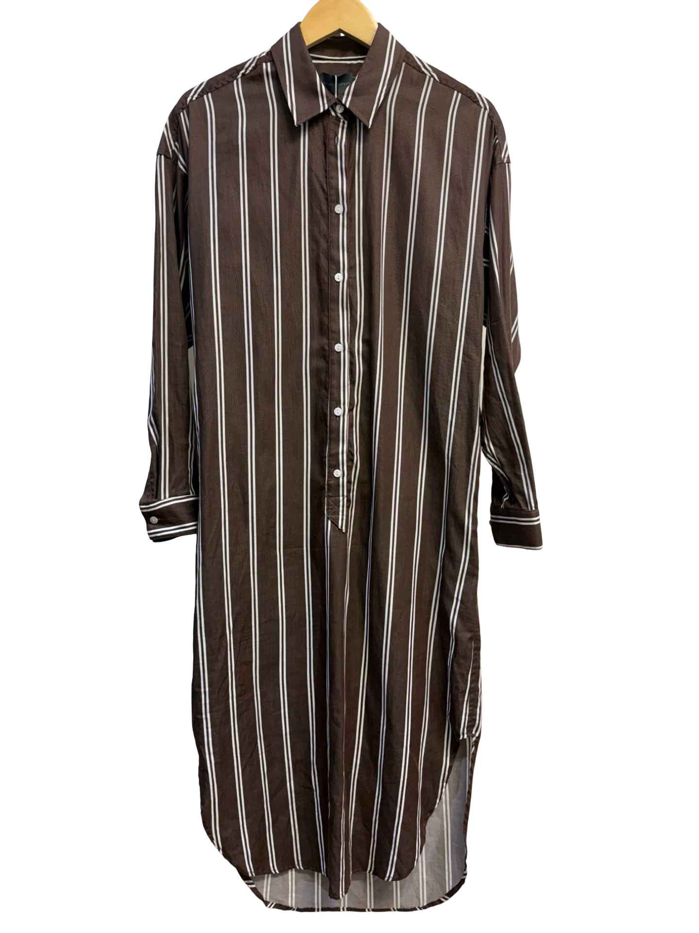 Watson & Watson Chocolate & White Stripe Cotton Shirt Dress 6