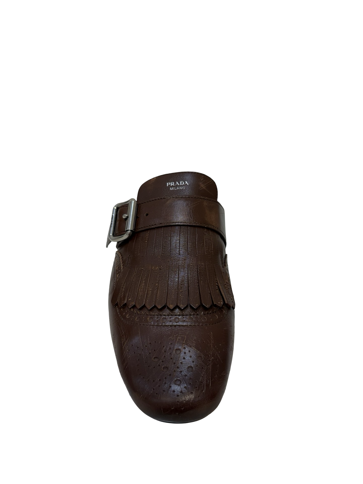 Prada Brown Fringed Leather Mules 38 WB