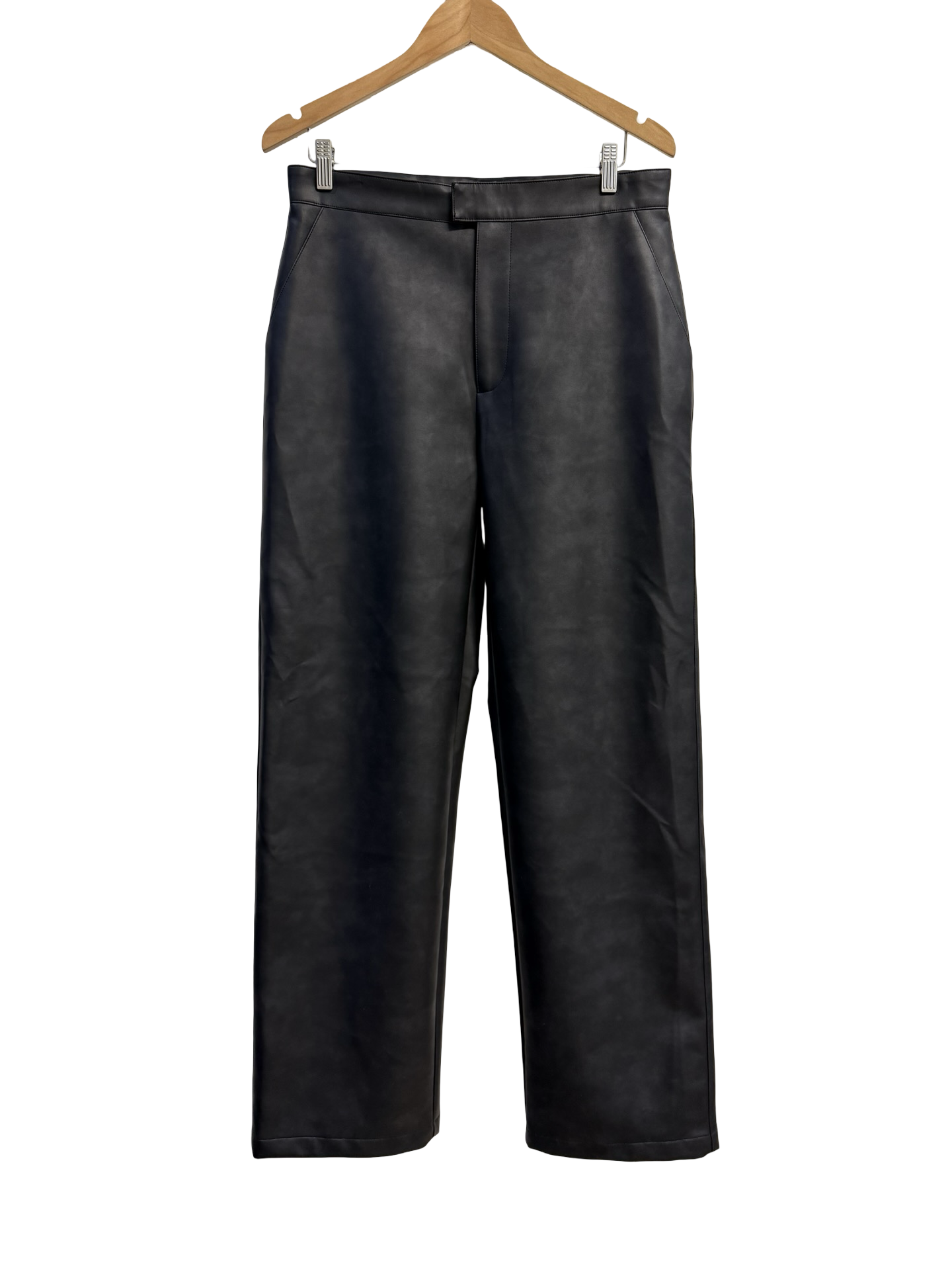Raef The Label Black Vegan Leather Wide Leg Pants 12