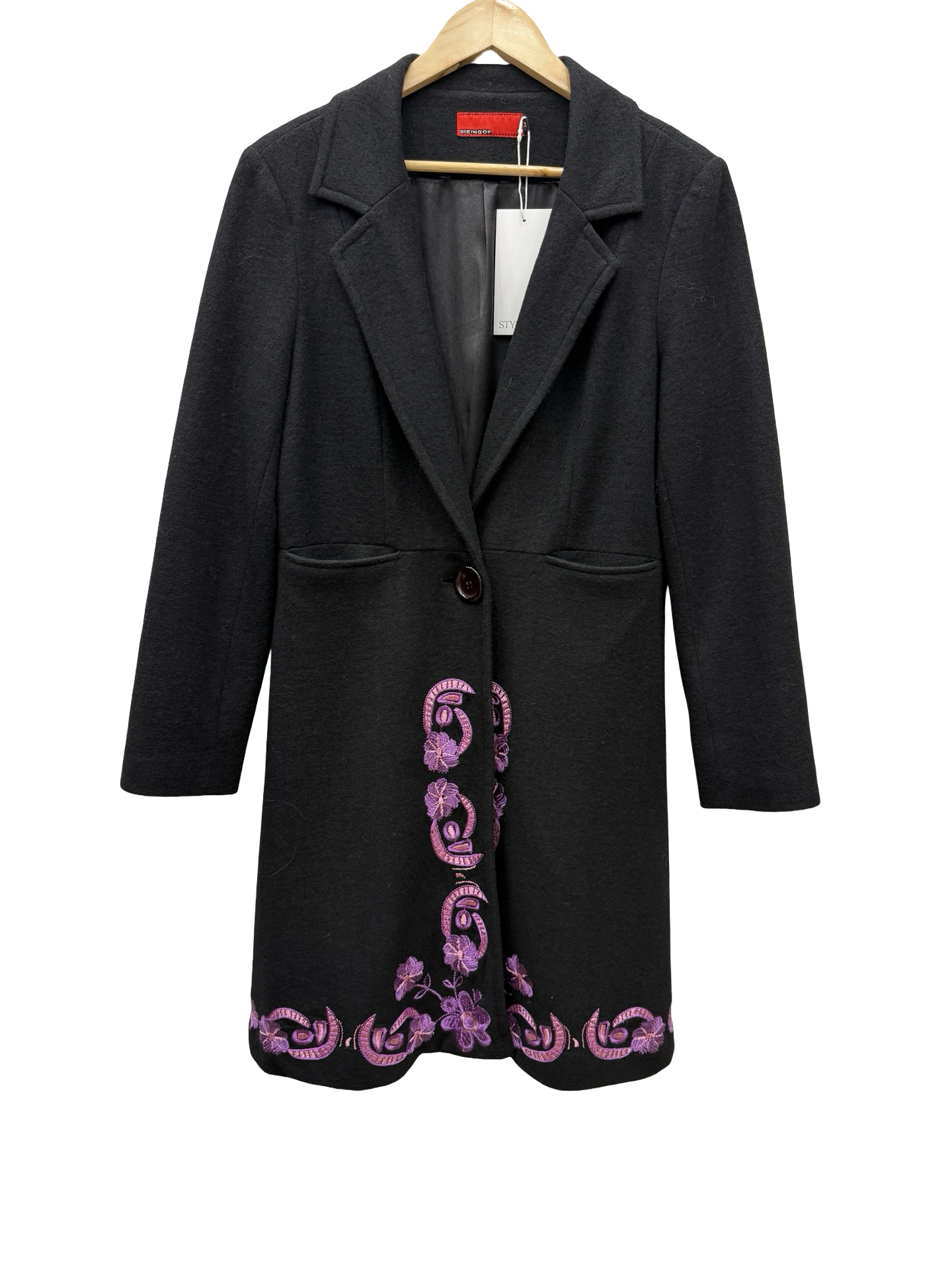 Dizingof Black Purple Print Coat 14