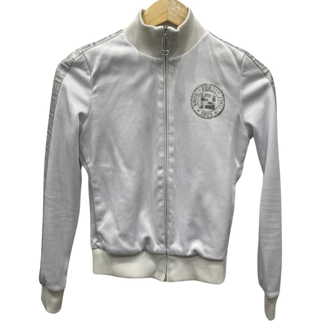 Fendi White & Silver Zip Up Jacket 38