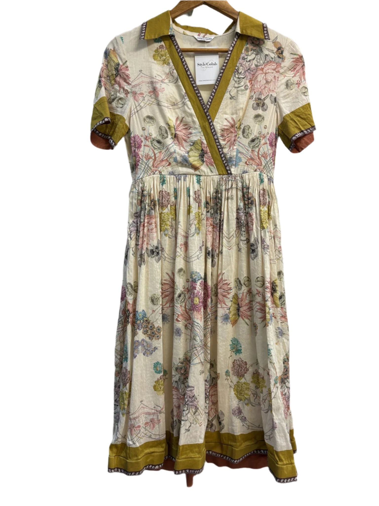 Viceta Wang Green/Beige Floral Dress 6