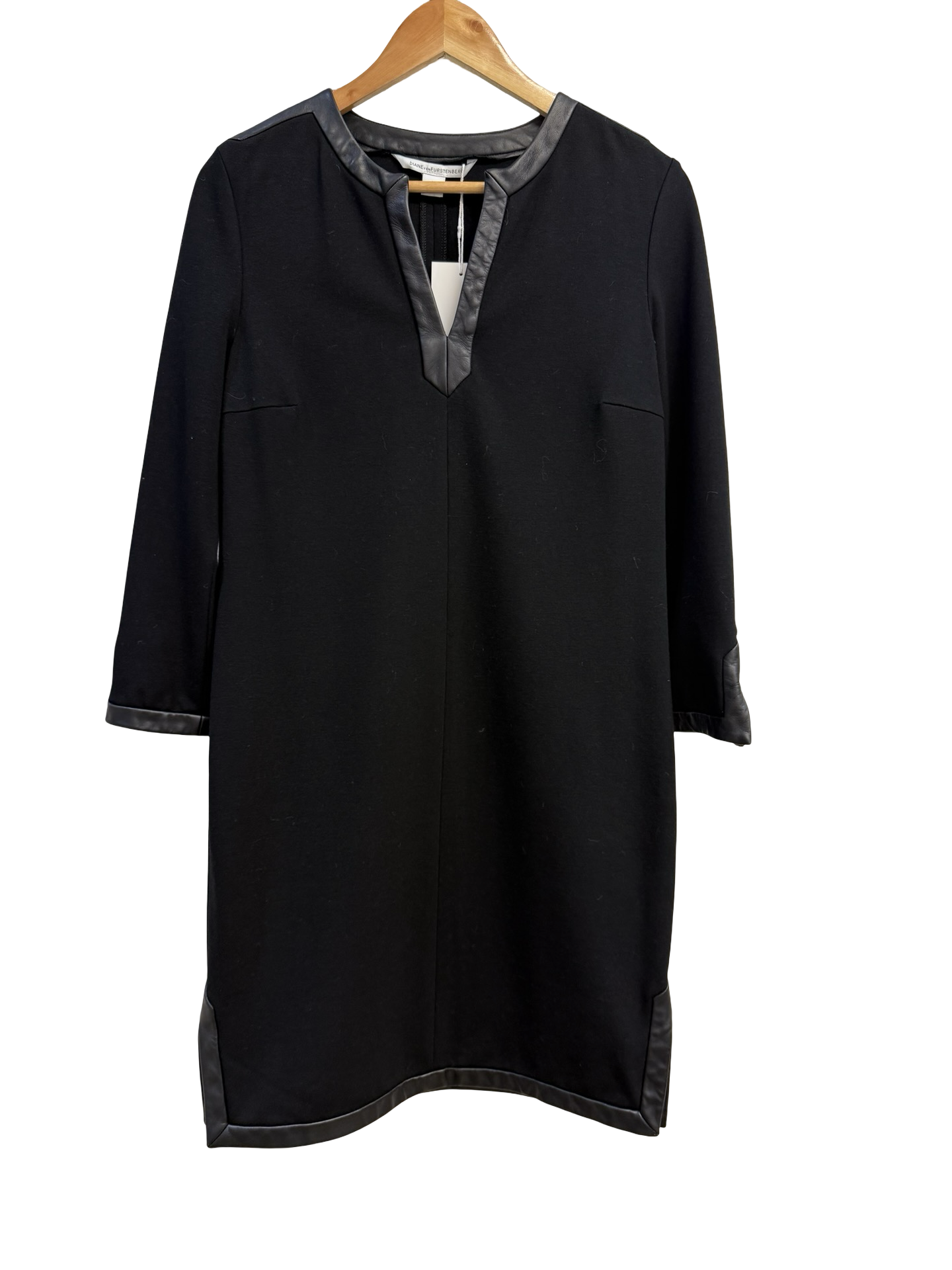 DianeVonFurstenberg Black Leather Trim Dress 10