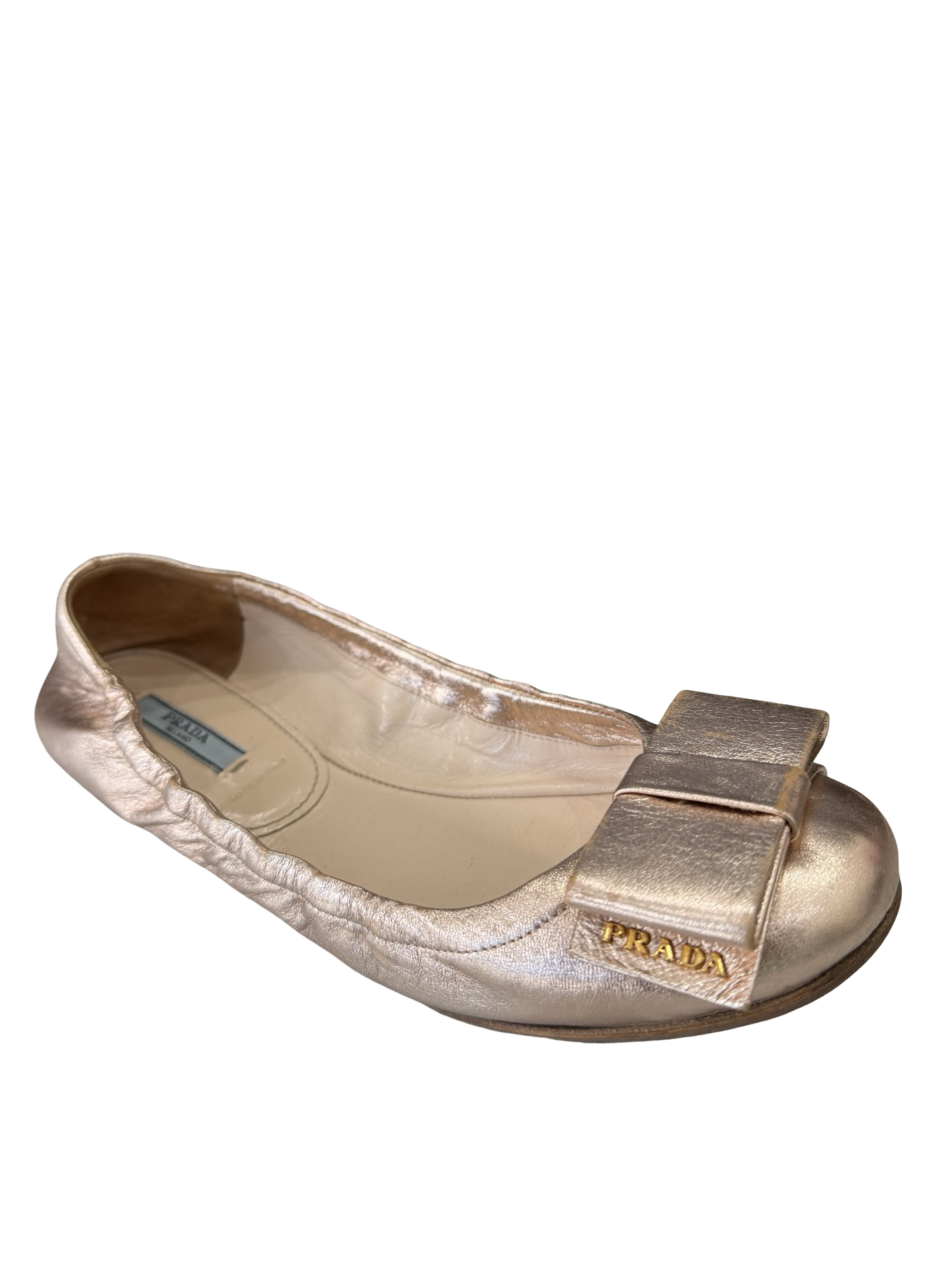 Prada Metallic Pink Leather Ballet Flats – Size 38.5