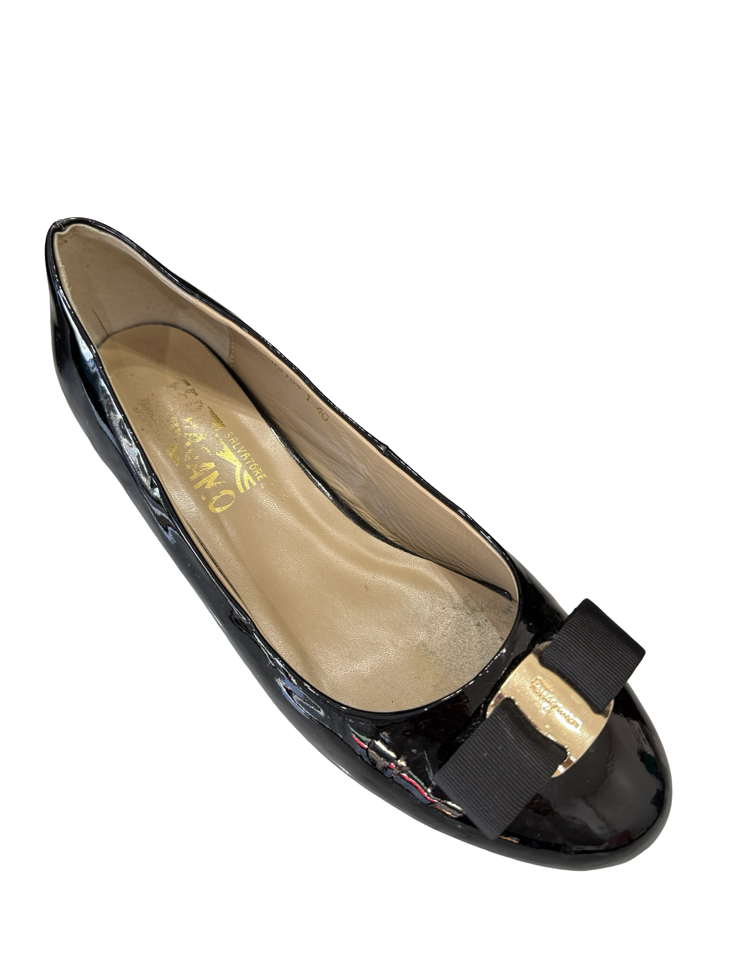 Ferragamo Blk Patent Pump 40 WDB