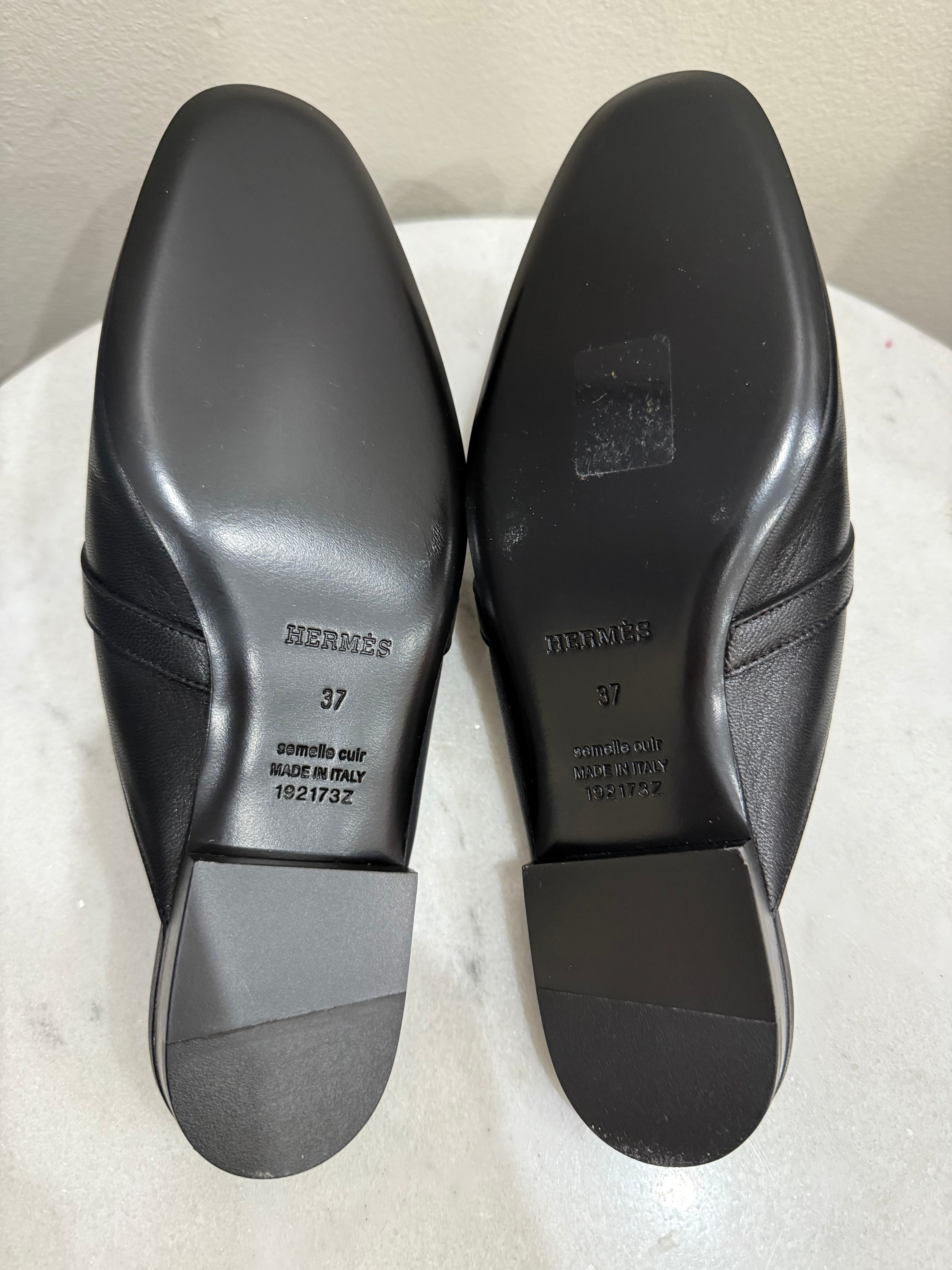 Hermes OZ Black Mules 37