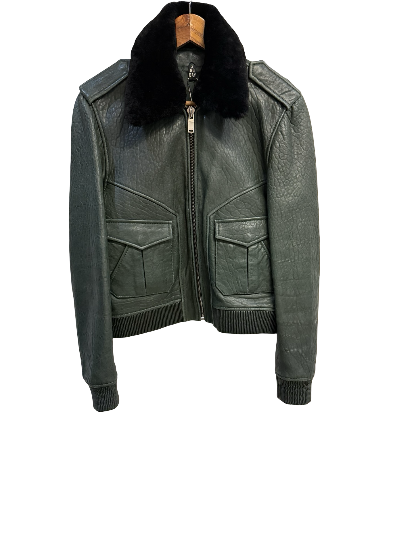 2nd Day Green Leather Jacket 38
