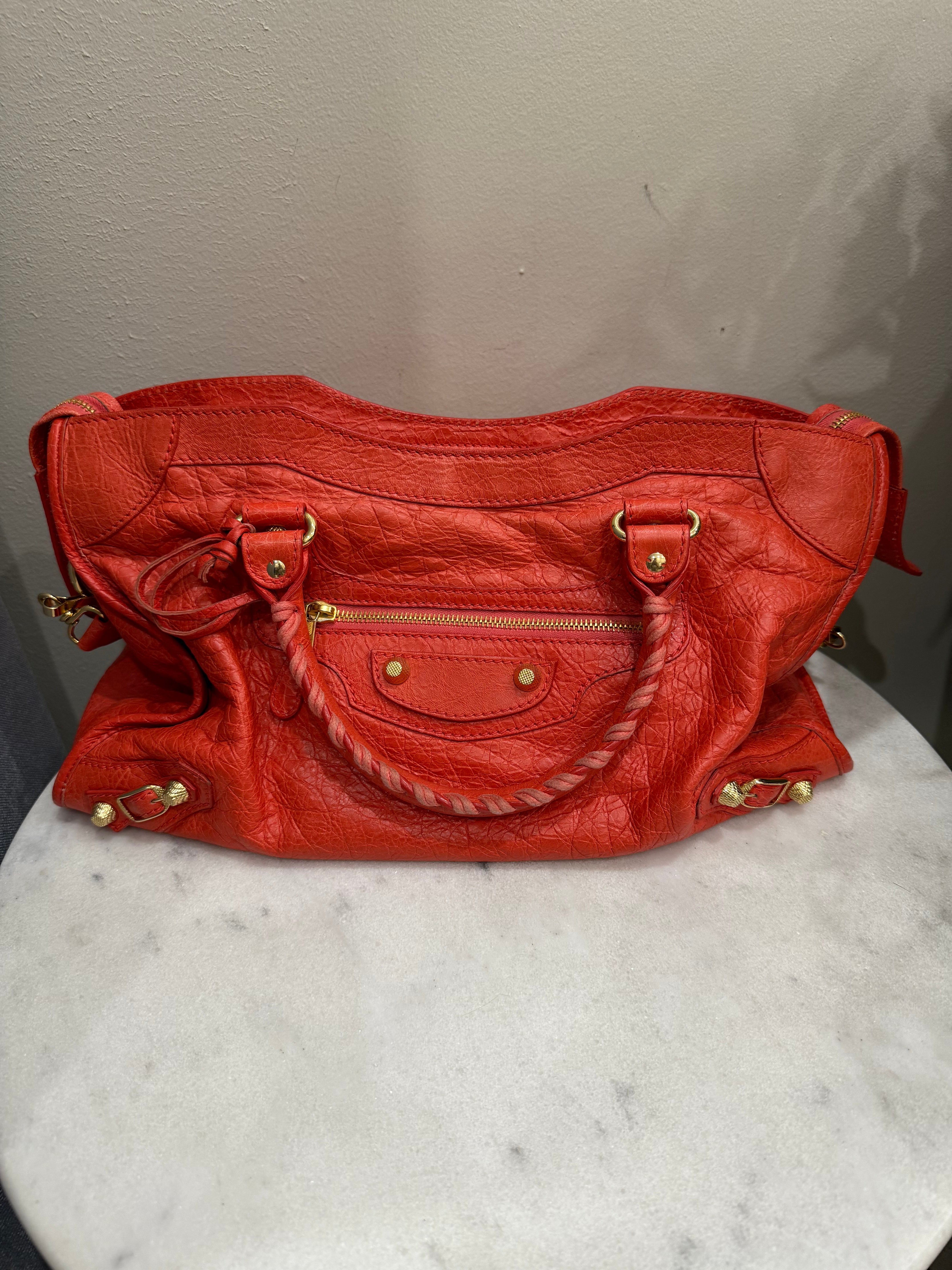 Balenciaga City Red Leather Tote Handbag