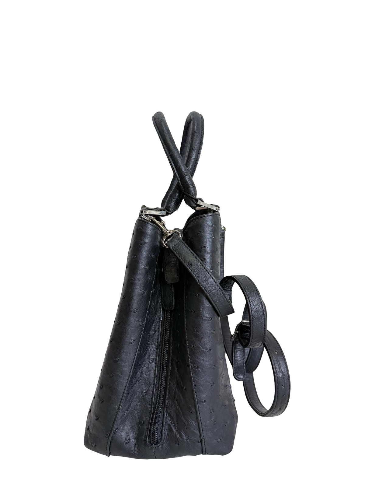 Genuine Full Quill Ostrich Leather Handbag – Black