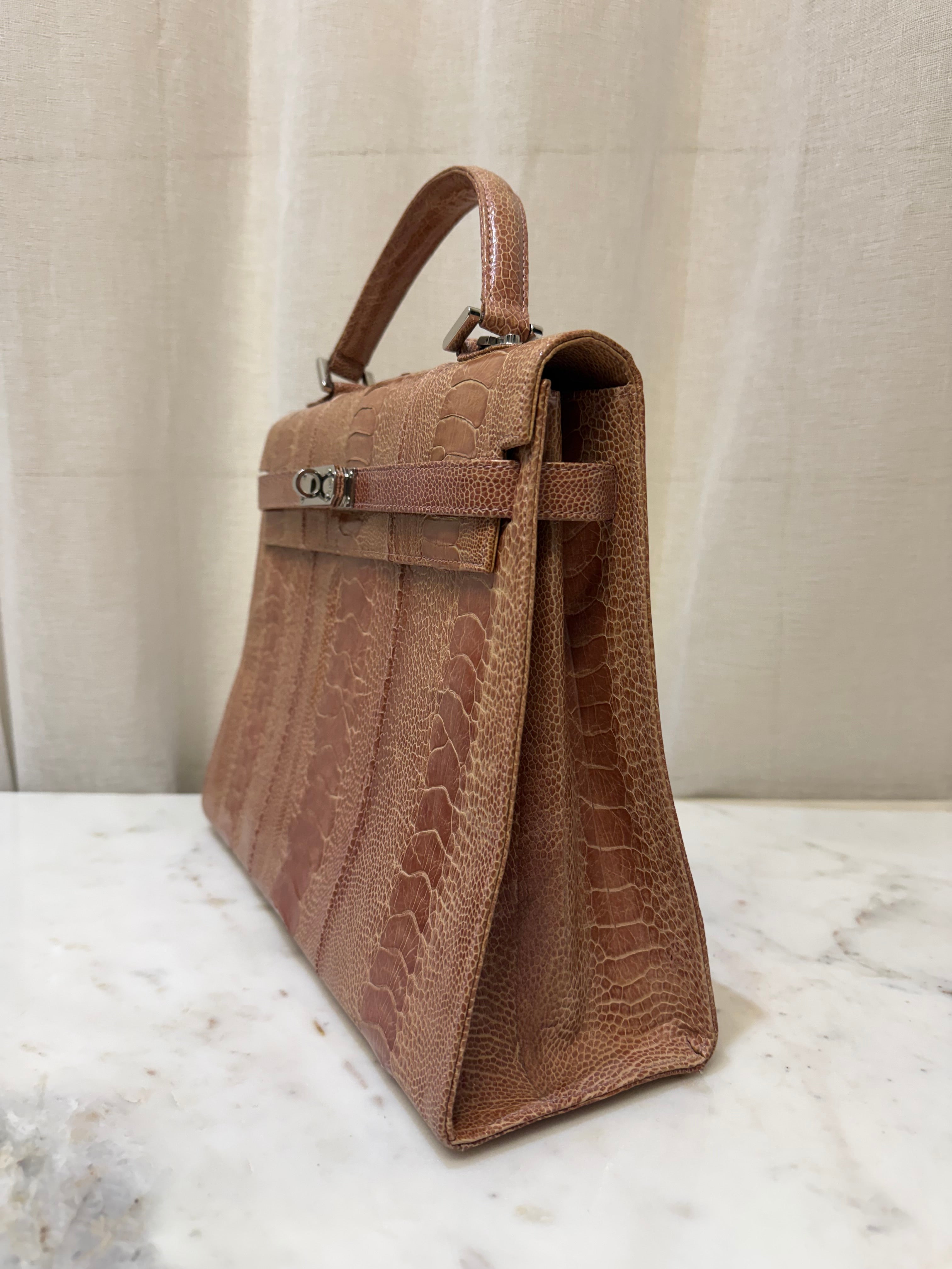 Lorenzi Orange Osterich Leather Bag