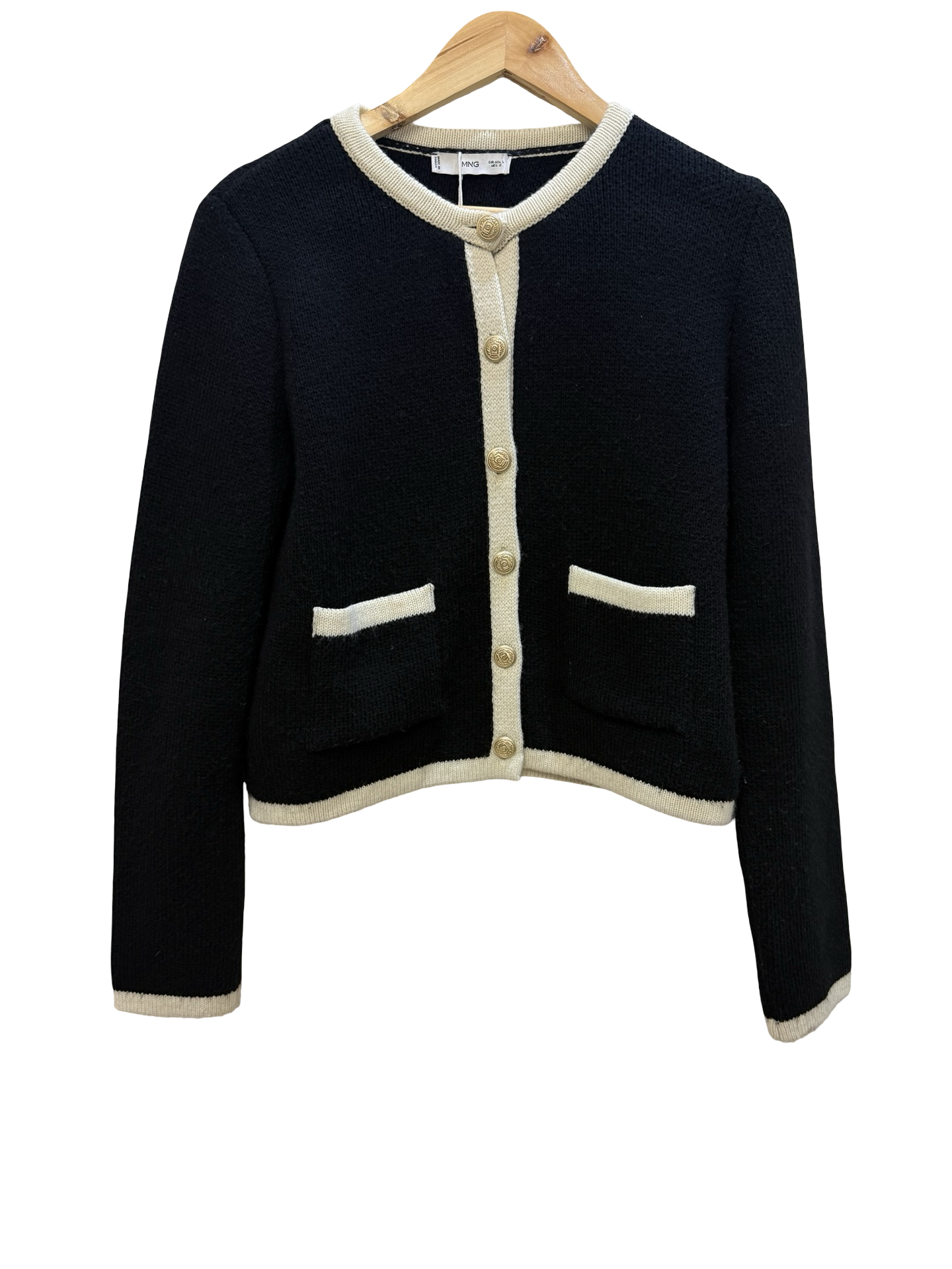 MNG BLACK WHITE TRIM CARDIGAN L