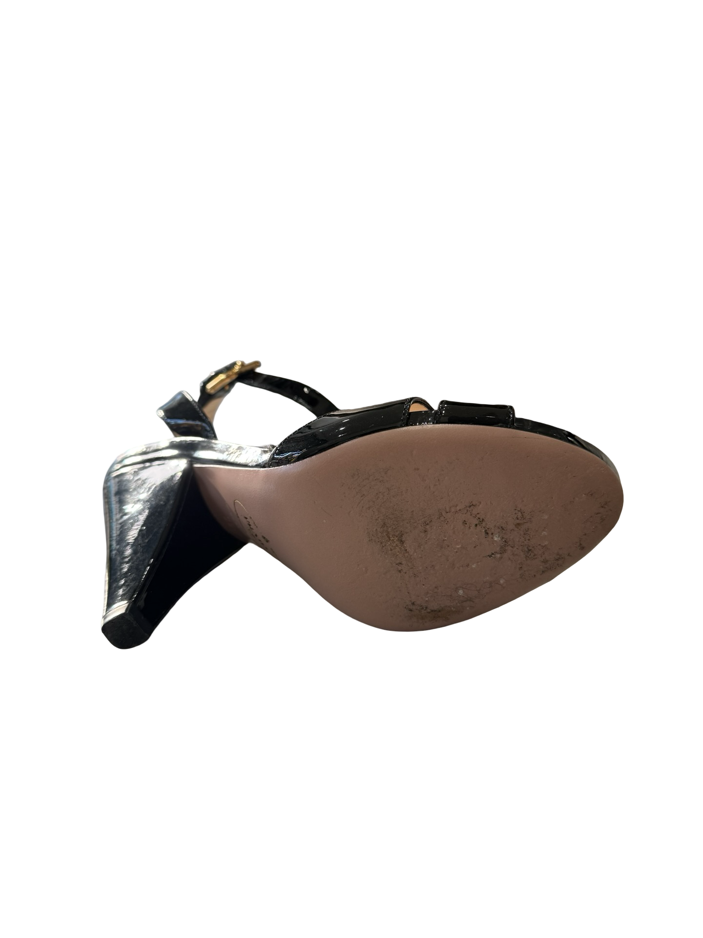 Prada Black Patent Leather Cone Heel Sandal 38 WB