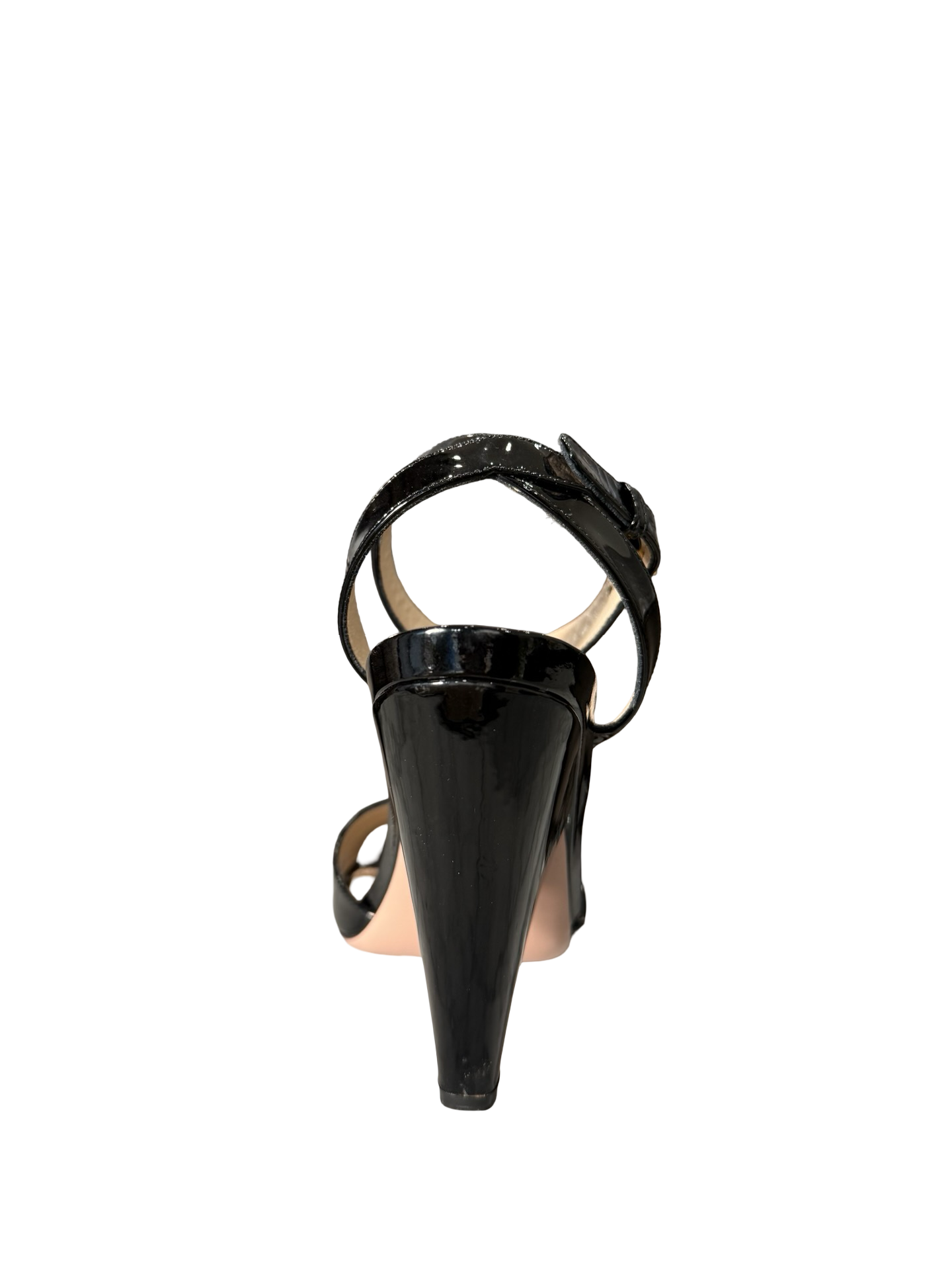 Prada Black Patent Leather Cone Heel Sandal 38 WB