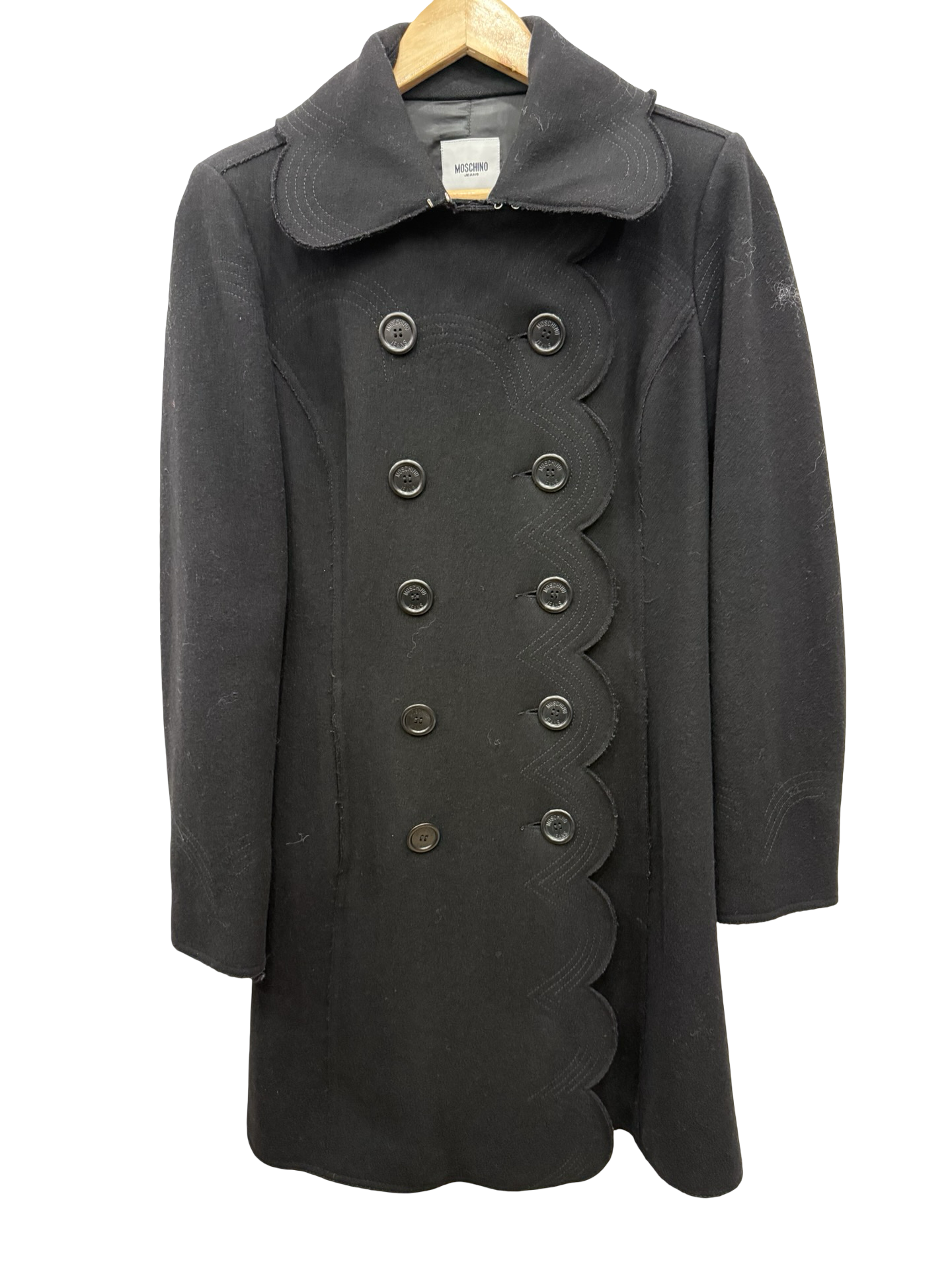 Moschino Black Wool Scallop Coat 10