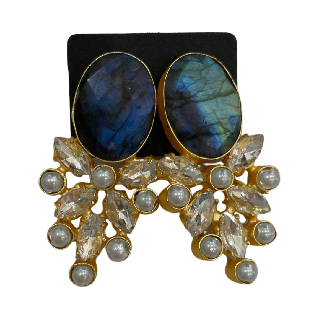 Blue Stone Diamond & Pearl Earrings