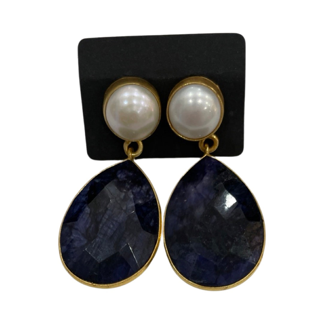 Pearl & Deep Blue Drop Earrings