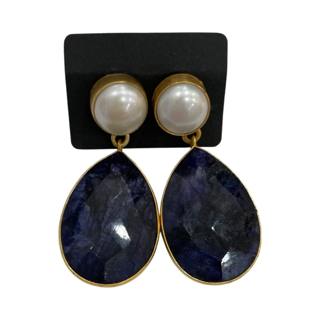 Pearl & Deep Blue Drop Earrings