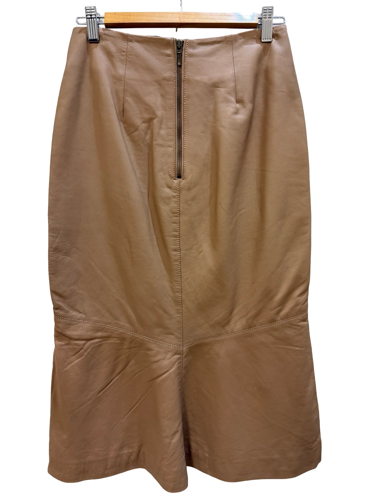 Once Was Light Tan Leather Long Skirt 0