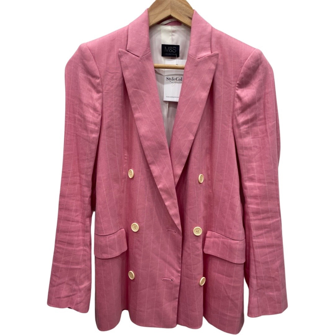 M&S Pink Striped Blazer 8