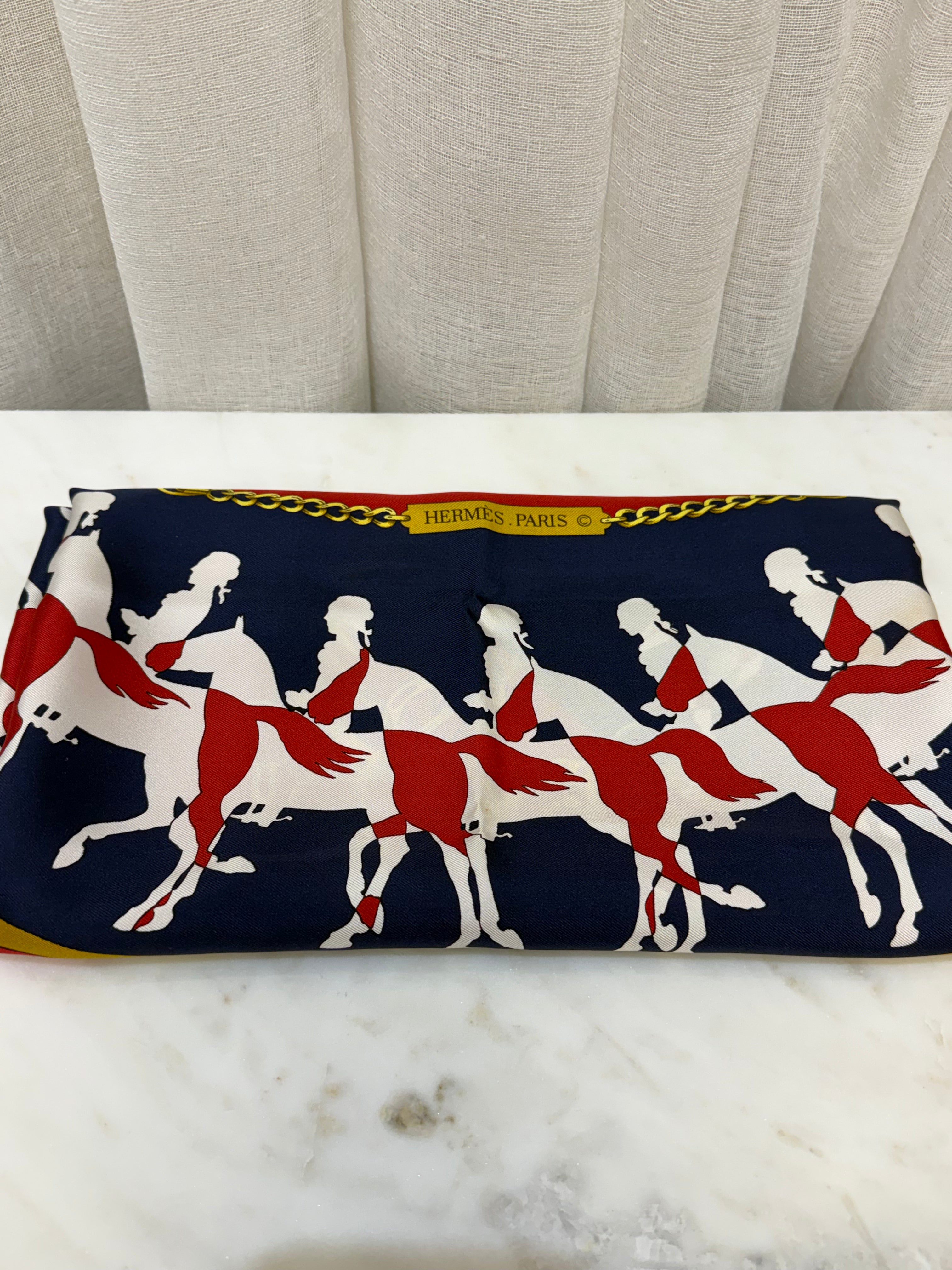 Hermes Red/Blue/Gold Print Scarf