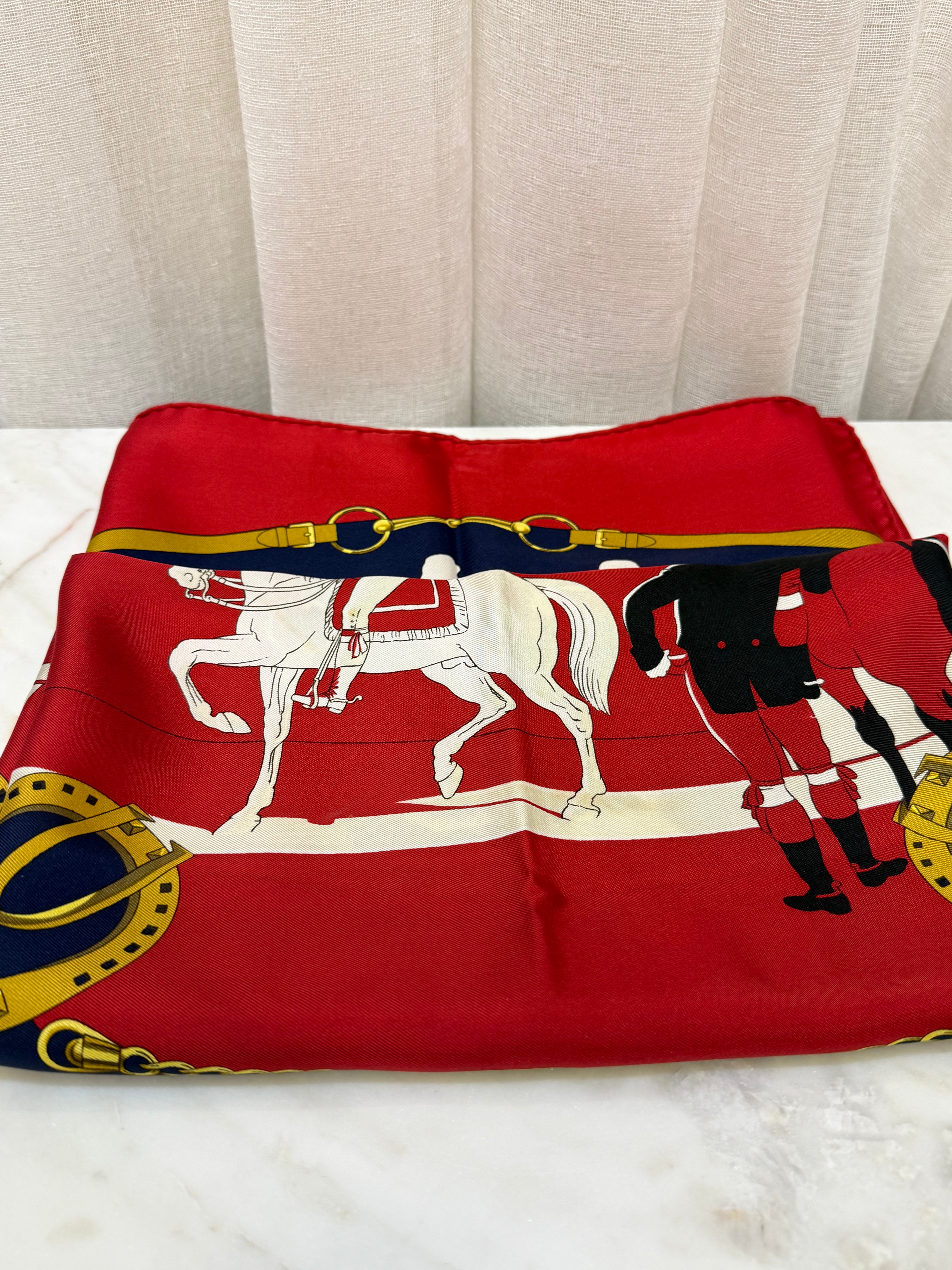 Hermes Red/Blue/Gold Print Scarf