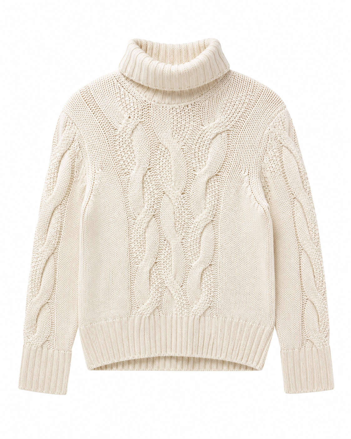 Gran Sasso Cream Cashmere Cable Knit Turtleneck front on white background