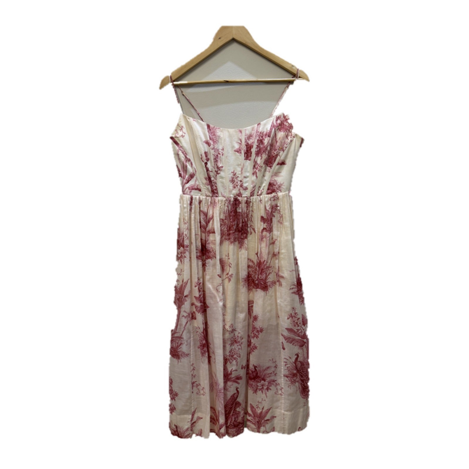 Zimmermann Cream Red Toile Print Dress front on white background