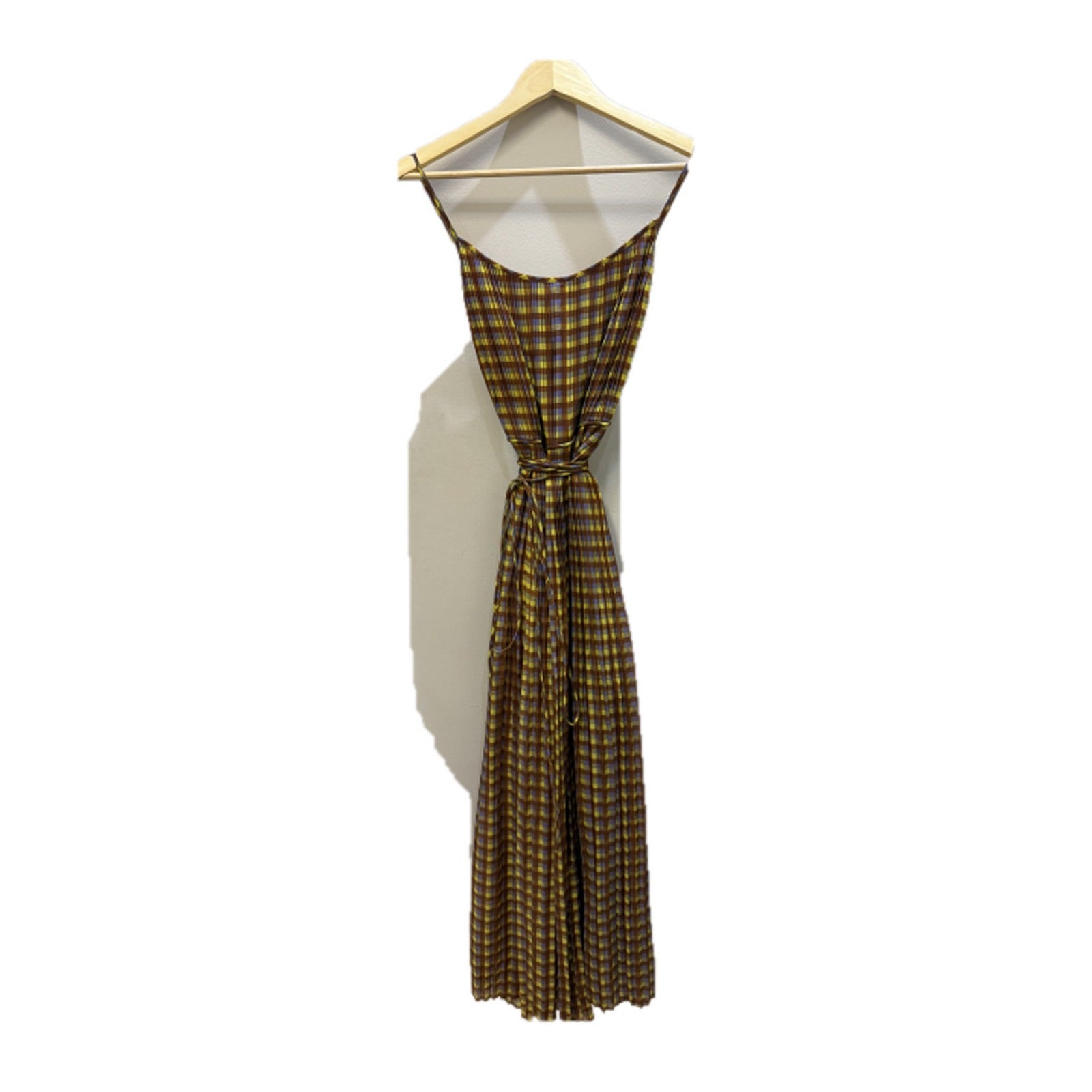 Tory Burch Pleated Check Maxi Dress front on white background