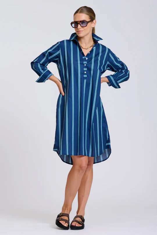 Shirty Navy Green Stripe Dress