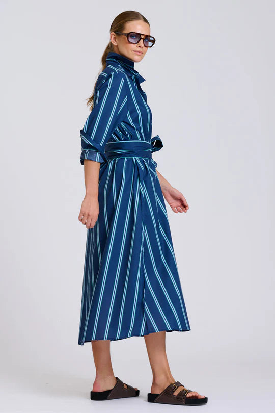 Shirty Navy Green Stripe Long Dress
