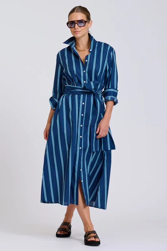 Shirty Navy Green Stripe Long Dress