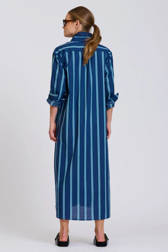 Shirty Navy Green Stripe Long Dress