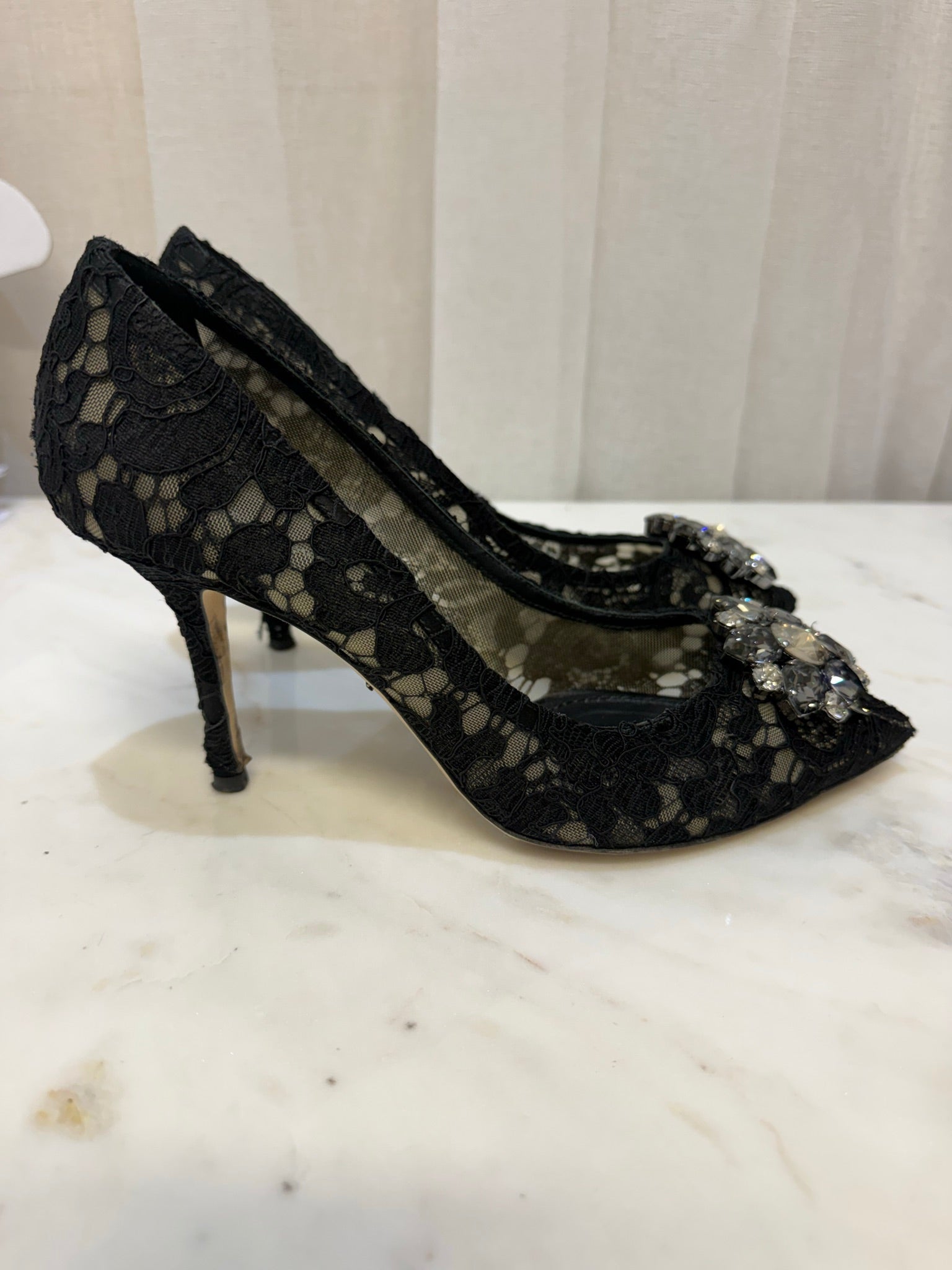Dolce & Gabbana Black Lace Embellished Heels 38