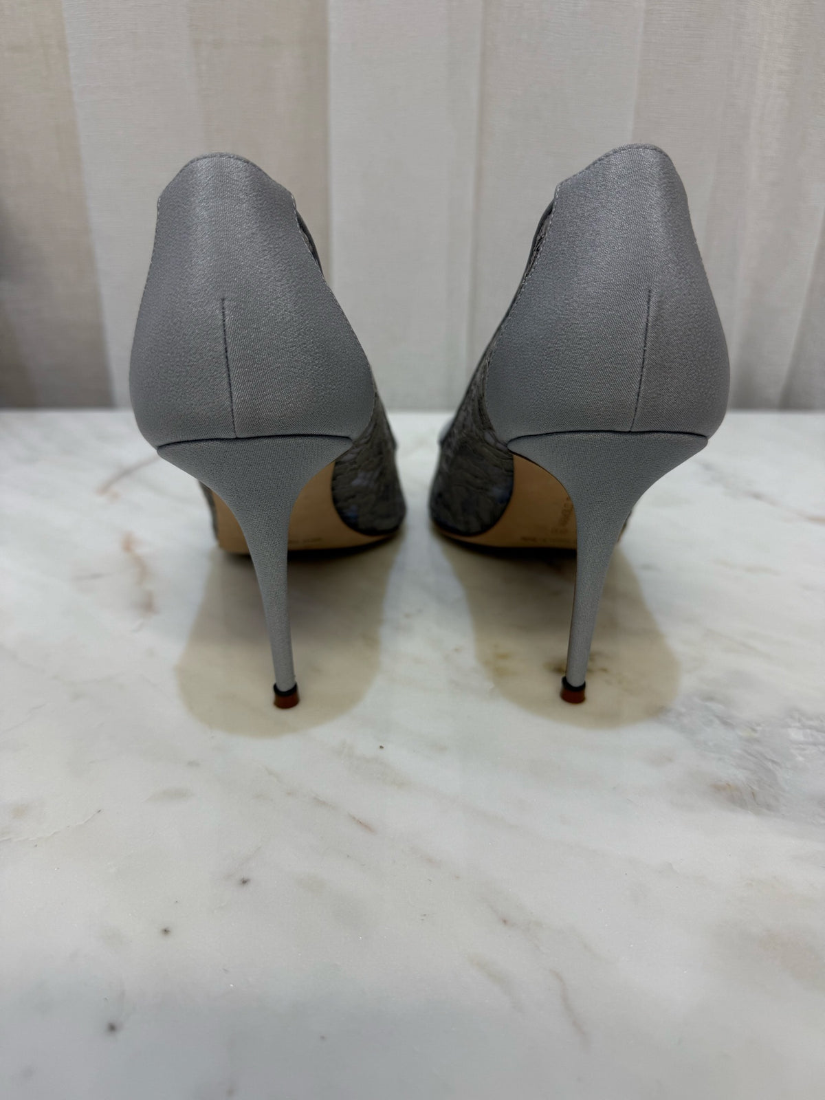 Manolo Blahnik Grey Lace Nadira Heels 38
