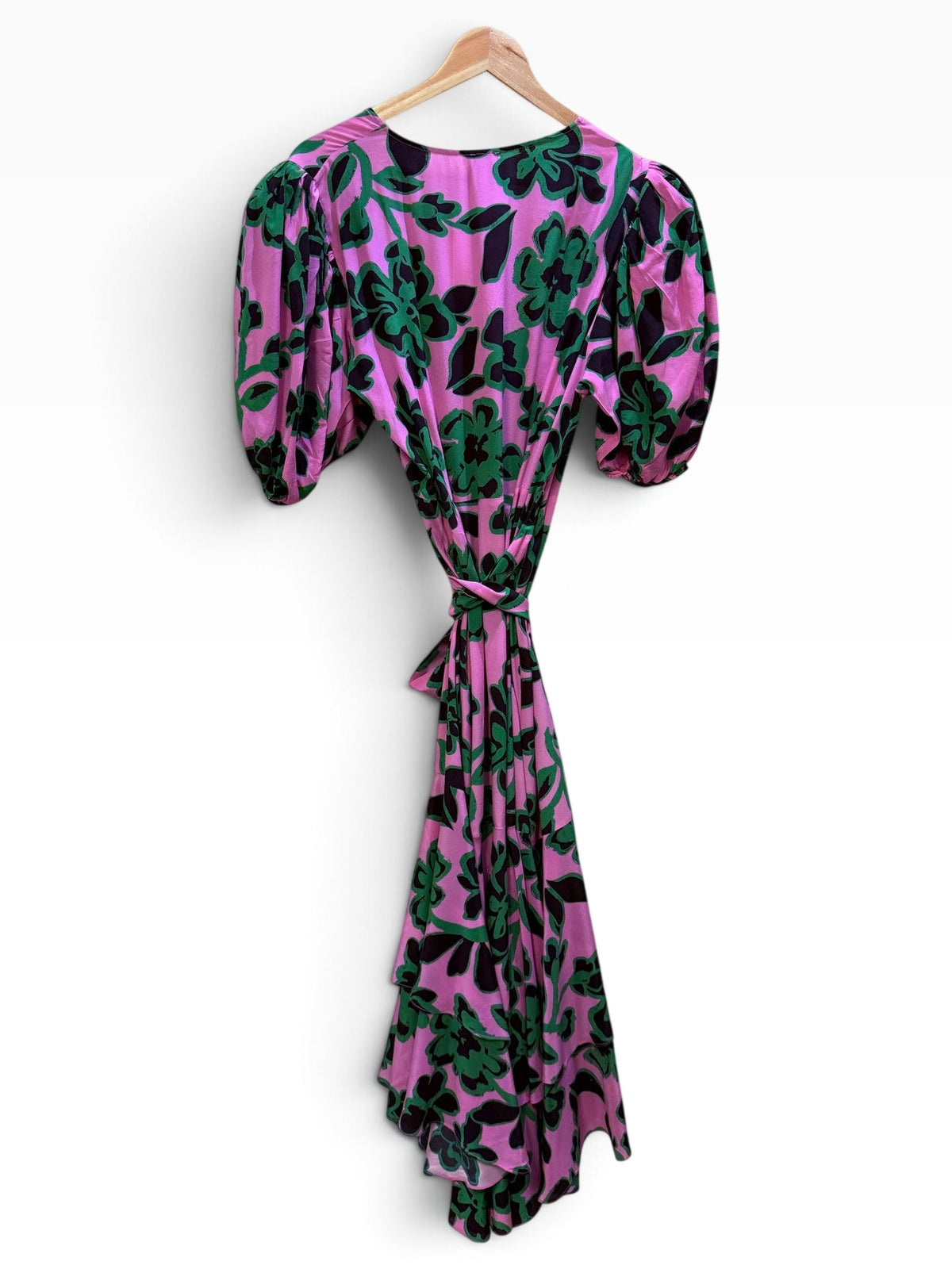 Husk Green & Pink Floral Wrap Dress 14
