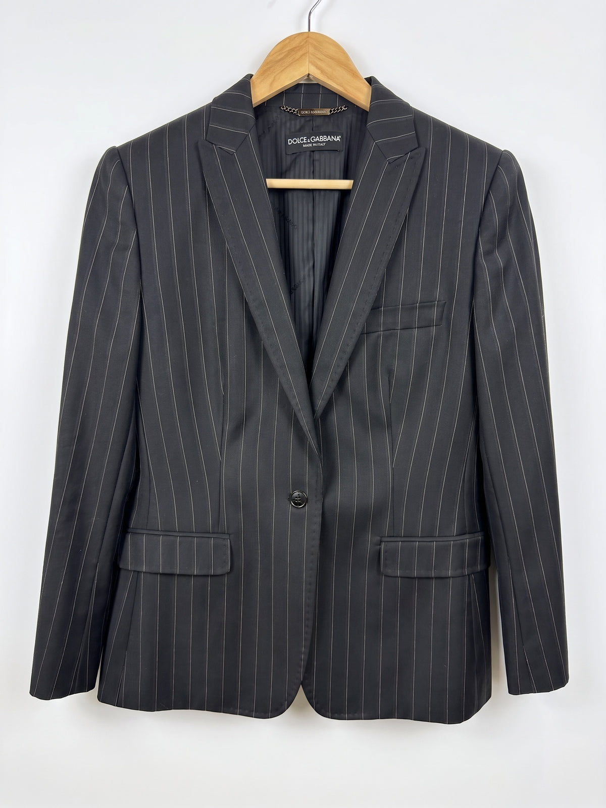 Dolce & Gabbana Black Pinstripe Wool Blazer 46
