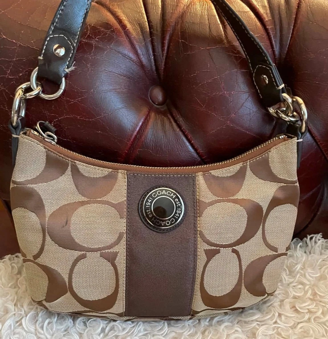 Coach Brown Signature Stripe Demi Bag