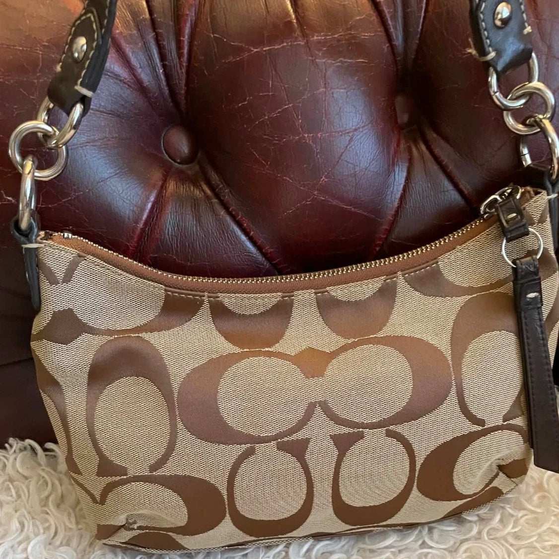 Coach Brown Signature Stripe Demi Bag
