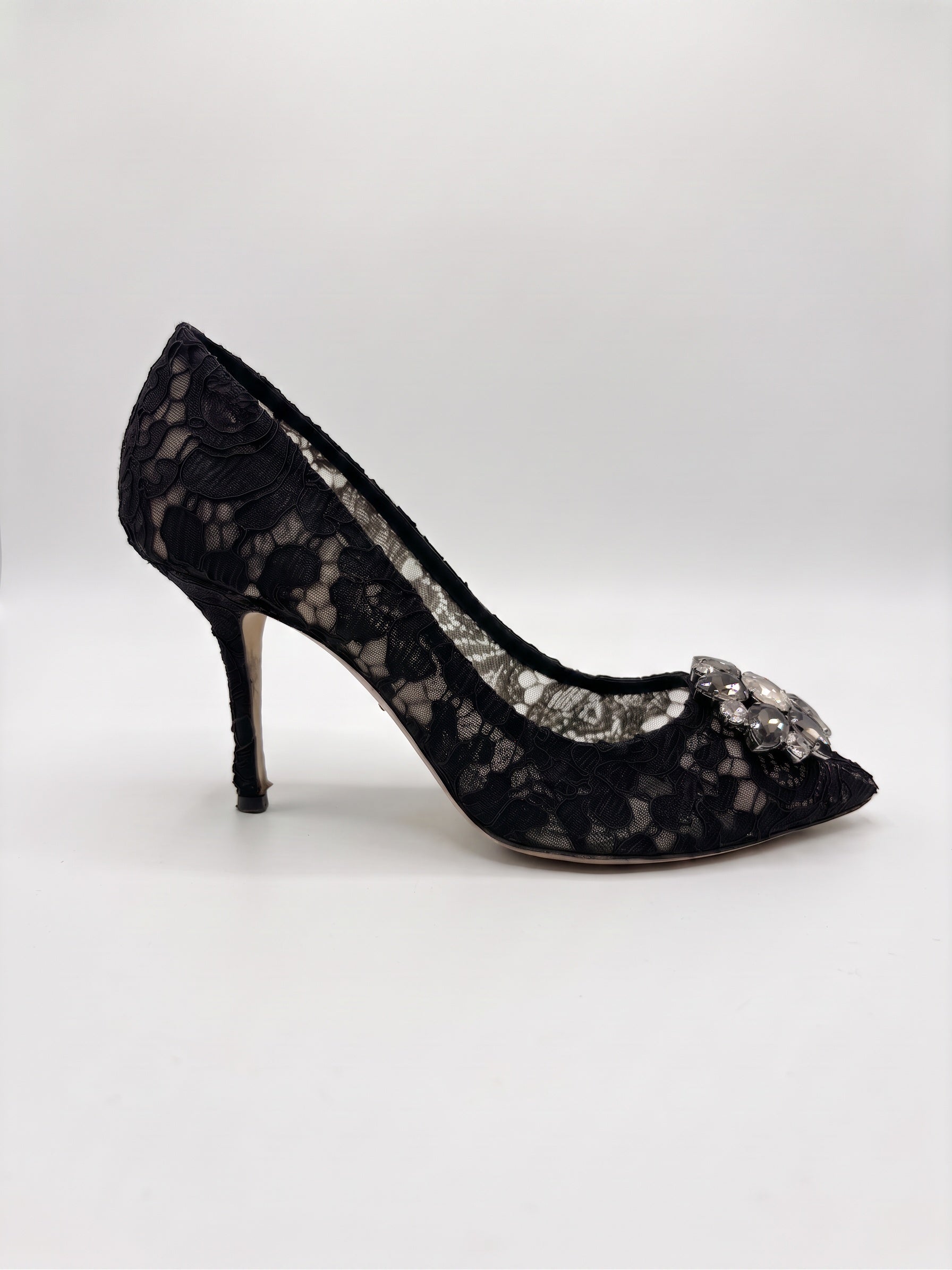 Dolce & Gabbana Black Lace Embellished Heels 38