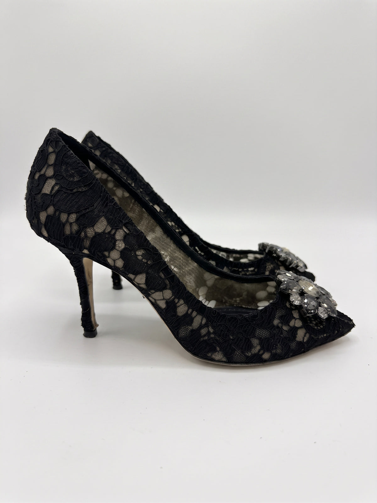 Dolce & Gabbana Black Lace Embellished Heels 38