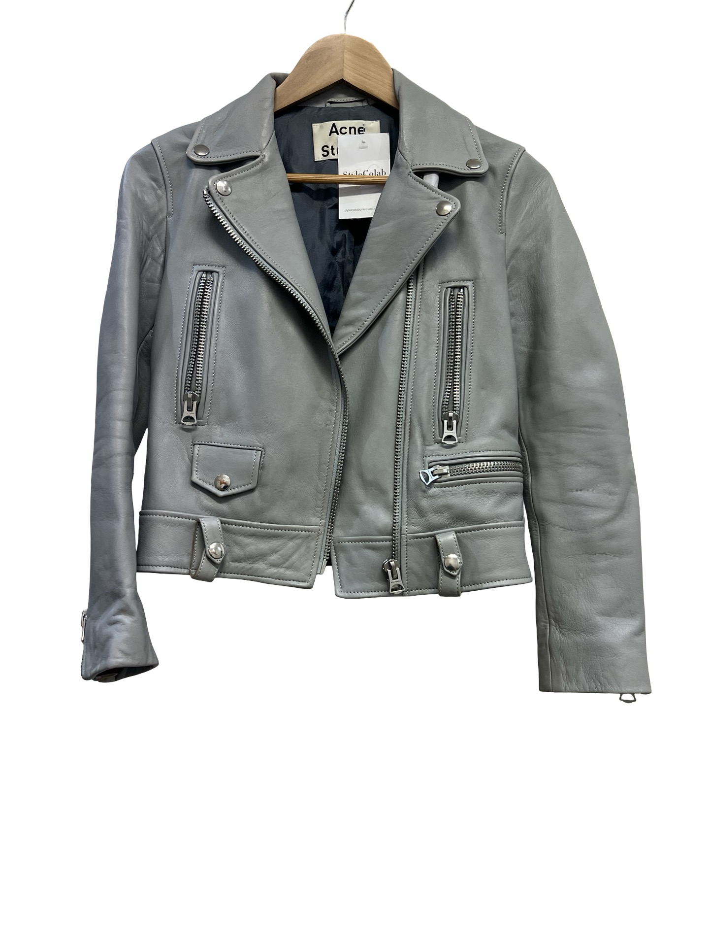 Acne Studios Grey Leather Jacket 32 As Is